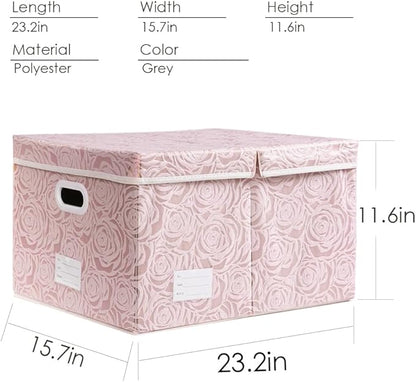 PRANDOM Jumbo Collapsible Storage Boxes with Lids Fabric Decorative Storage Bins Cubes Organizer Baskets with Cover Handles Divider for Bedroom Closet Living Room 23.2x15.7x11.6 Inch 3 Pack
