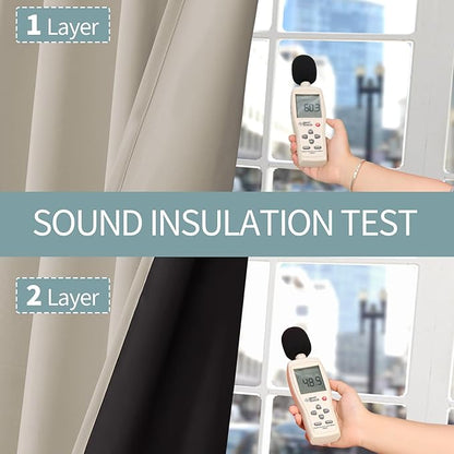 BGment Thermal Insulated 100% Blackout Curtains for Bedroom with Black Liner, Double Layer Full Room Darkening Noise Reducing Grommet Curtain (60 x 63 Inch, Cashmere, 2 Panels)