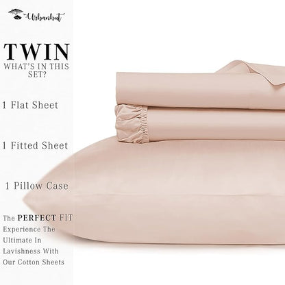 URBANHUT 800 Thread Count 100% Cotton Twin Size Sheets, Luxury 4 Piece Twin Bedsheets, Hotel Sheets Sateen Finish - Better Than Egyptian, 14" Elasticized Deep Pocket - Blush Pink