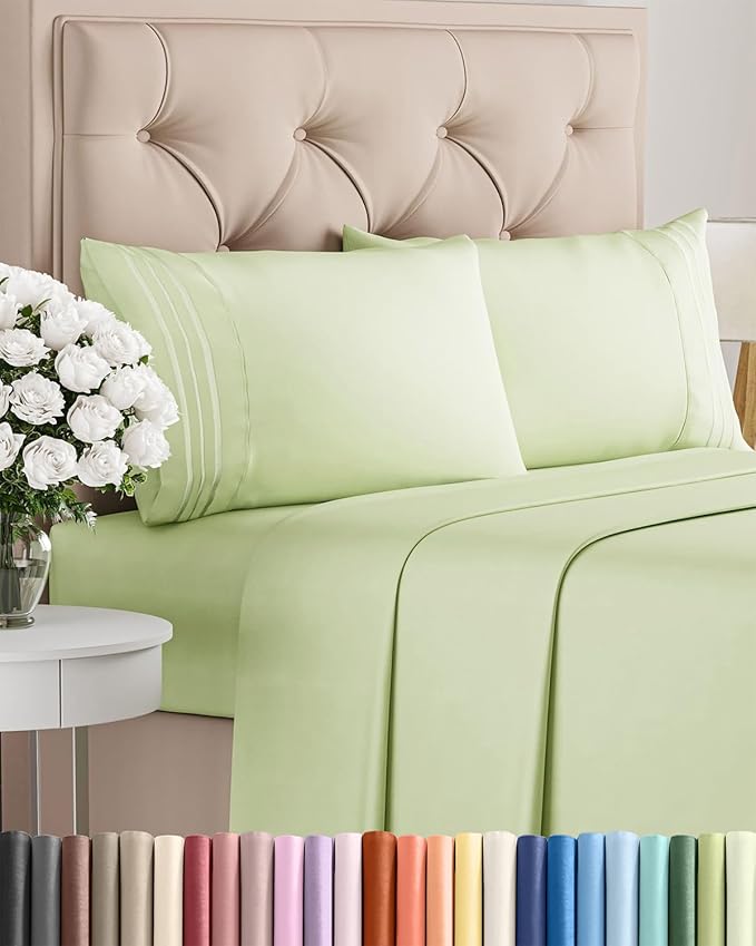 Queen Size 4 Piece Sheet Set - Comfy Breathable & Cooling Bed Sheets Set - Hotel Luxury Bedding for Women, Men, Kids, Teens, Boys & Girls - Deep Pockets and Wrinkle Free - Oeko-Tex - Light Sage Green