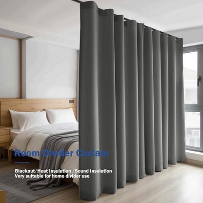 Room Divider Blackout Curtain Track Curtains Wall Dividers Panels Screen for Living Rooms Bedroom Office Privacy Partition Separation, W100 × L96 Inch,1 Panel, Grey