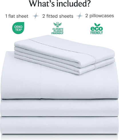 LuxClub 5 PC Sheet Set Bed Sheets Deep Pockets 16" Eco Friendly Wrinkle Free Cooling Machine Washable Hotel Bedding Silky Soft - Baby Blue Split King