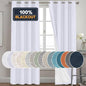 PrinceDeco Linen Texture Curtains for Bedroom Solid 100% Blackout Thermal Insulated with White Liner Room Darkening Curtains/Draperies for Living Room Nursery, Pearl White, 2 Pieces, W52 x L84