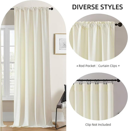 Joydeco White Velvet Curtains 120 inch Length 2 Panels, Luxury Blackout Rod Pocket Thermal Insulated Window Curtains, Super Soft Room Darkening Drapes for Living Dining Room Bedroom,W52 x L120 inches