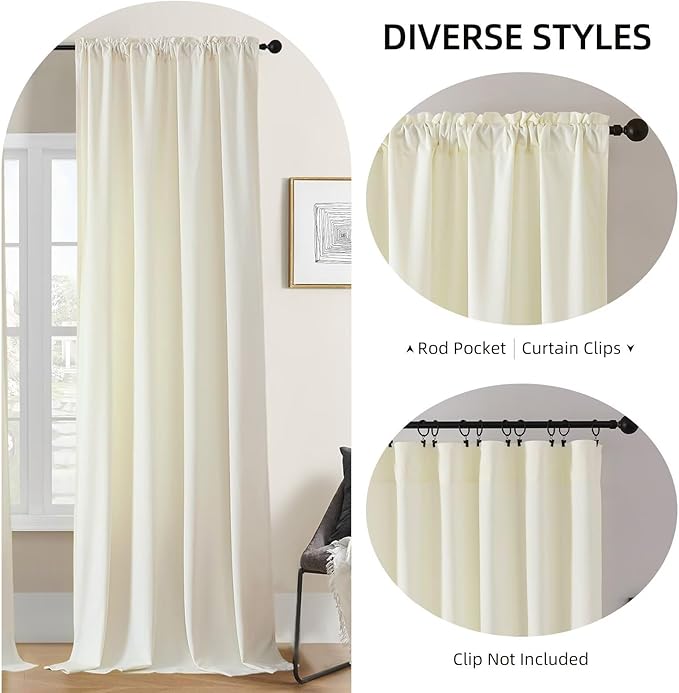 Joydeco White Velvet Curtains 63 inch Length 2 Panels, Luxury Blackout Rod Pocket Thermal Insulated Window Curtains, Super Soft Room Darkening Drapes for Living Dining Room Bedroom,W52 x L63 inches