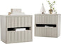 Dripex Fluted Nightstand Set of 2 with Drawers Storage, Large Wide Wood Night Stand Bedside Tables for Bedroom, Mid-Century Modern Bed Side Table, End Tables for Living Room Sofa Couch, Gray Oak