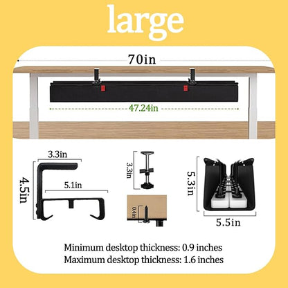 No Drill Under-Desk Cable Management Tray, Desktop Cable Organizer, Fabric Storage Tray, Two Installation Methods, Suitable for Office/Home Use. (13 * 47in)