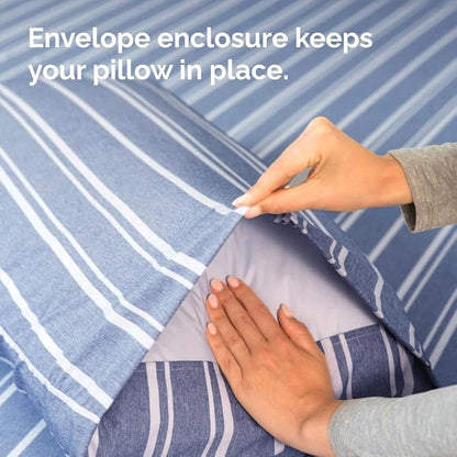 King Pillow Cases Set of 4 - Ultra Soft Hotel Quality Pillowcase Covers - Comfy, Cozy & Wrinkle Free - Shrinkage and Fade Resistant - Machine Washable Pillow Protectors - 4 Piece Set - Blue Stripes 3