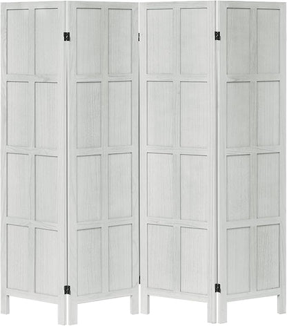 Leesinwing Wood Room Divider 4 Panel Folding Privacy Screen, Classic 5.6Ft Indoor Wooden Partition, Portable Partition Wall Divider for Room Separation, Home, Office, Bedroom, Restaurant (White)