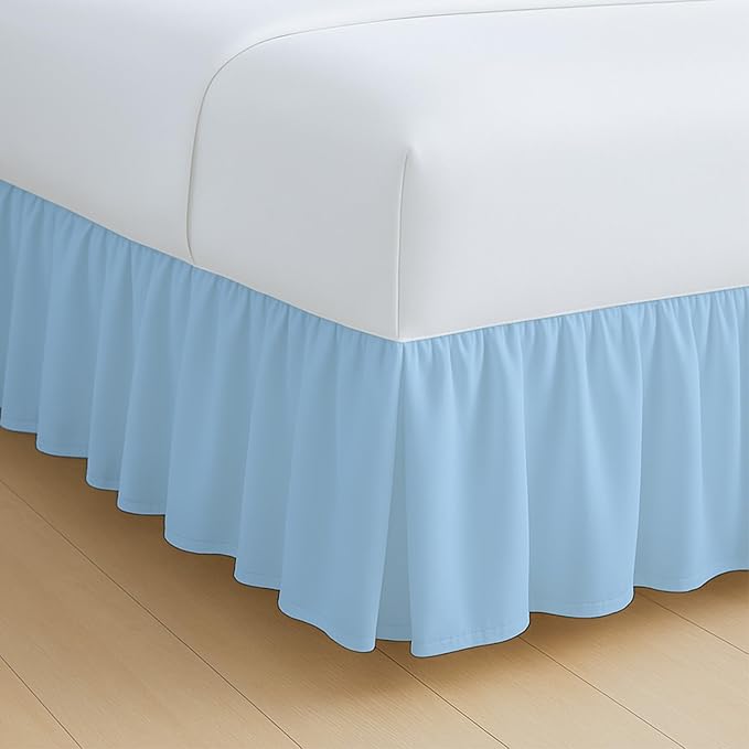 Rajlinen Ruffled Bed Skirt Twin XL, 12 Inch Drop Dust Ruffle with Split Corners, 100% Microfiber Bedskirt with Platform, Three-Sided Coverage Ruffled Gathering Design, Light Blue