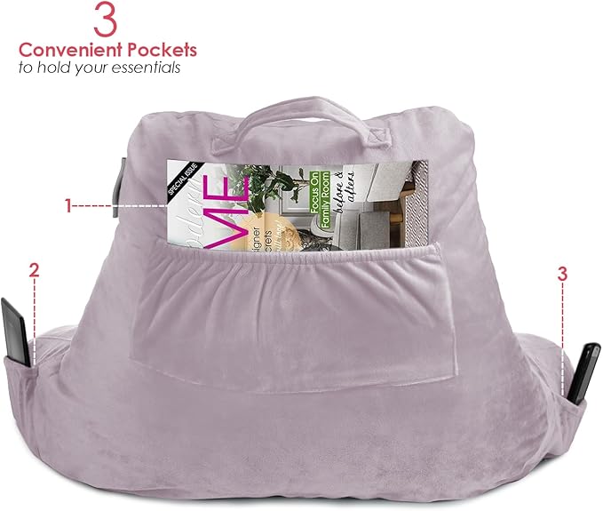 Nestl Reading Pillow for Kids & Teens with Shredded Memory Foam, Backrest Pillows for Reading, Watching, and Gaming, Use on the Couch, Bed, or Floor Adjustable Support with Washable Cover Dusty Purple