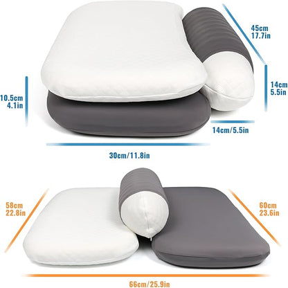 Memory Foam Tri-Functional Contour Pillow for Neck & Shoulder Pain Relief, Ergonomic Cervical Support Pillow for Side and Back Sleepers, Firm Bed Pillow for Deep Sleep, White