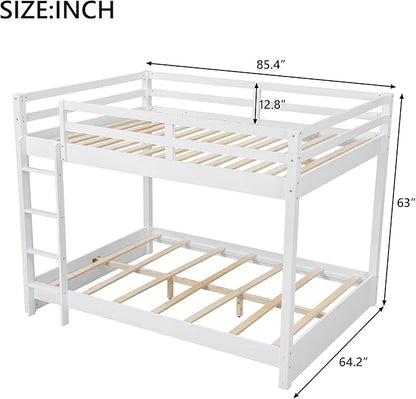Upgraded Version Thicken Solid Wood Queen Over Queen Bunk Bed, Best Wooden Bunk Bed for Adults, Easy to Assemble (White)