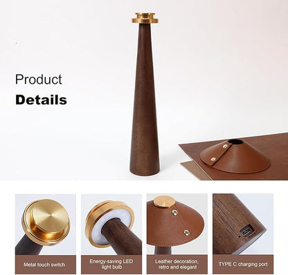 Battery Operated LED Table Lamps, 2000mAh Cordless Desk Lamp with 3 Level Brightness Touch Control Night Light for Nursery,Bedroom,Dining Room(Walnut Wood)