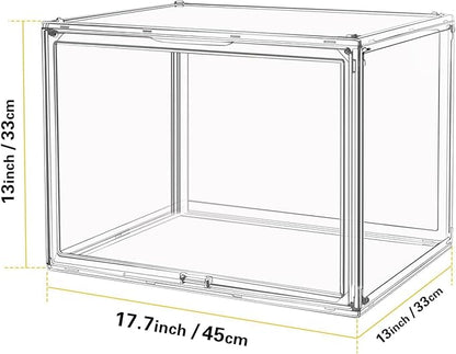 Clear Stackable Plastic Storage Bins with Magnetic Lid, Dustproof Book & Cosmetic Display Cases, Large Figures Collectibles Showcase, Shoe Box, Protection Organizer (XL, Count, 3)
