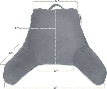 Nestl Reading Pillow with Shredded Memory Foam, Designed for Sitting Up in Bed and Couch, Back and Arms Adjustable Support for Adult & Teens Backrest Pillows for Reading, with Washable Cover Grey