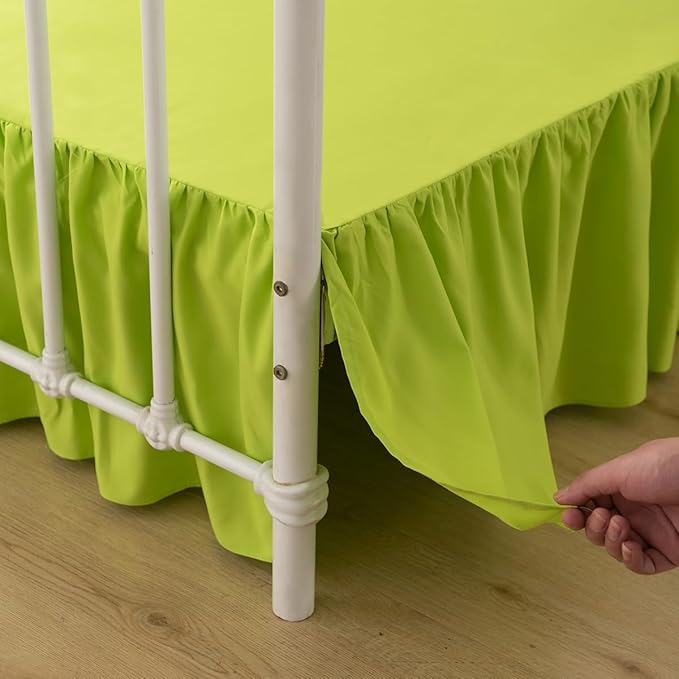 Bed Skirt Full Size Ruffled Bed Skirt with Split Corners, 14 Inch Drop Dust Ruffle Bed Skirts with Platform, Gathered Style, 100% Microfiber, Lime