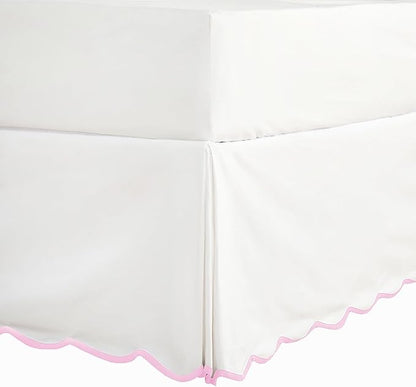 HIG Off-White Chic Twin XL Bed Skirt - Easy Fit Scallop Edge Pleated Bedskirts, 14 Inch Drop Anti-Slip Dust Ruffle, Thick Fabric for Enhanced Privacy, Pre-Washed for Long-Lasting Use(N60022)