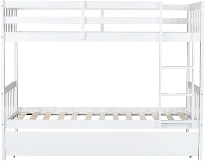 Bellemave Twin Over Twin Bunk Bed with Trundle,Convertible Bunk Beds with Ladder & Safety Guardrails,Twin Size Bunk Beds for Kids Girls Boys,White