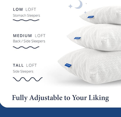 Cosy House Collection 2-Pack Luxury Rayon Derived From Bamboo Shredded Memory Foam Pillow - Adjustable & Removable Fill - Cool & Breathable Cover with Zipper for Side, Back, & Stomach Sleepers (Queen)