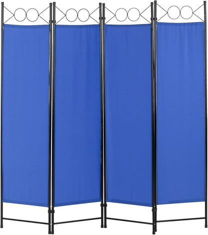 4 Panel Room Divider 6FT Steel Frame Screen Folding Privacy Divider Freestanding Partition for Home Office Bedroom (Blue)