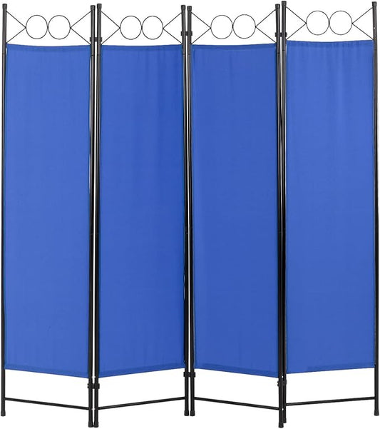 4 Panel Room Divider 6FT Steel Frame Screen Folding Privacy Divider Freestanding Partition for Home Office Bedroom (Blue)