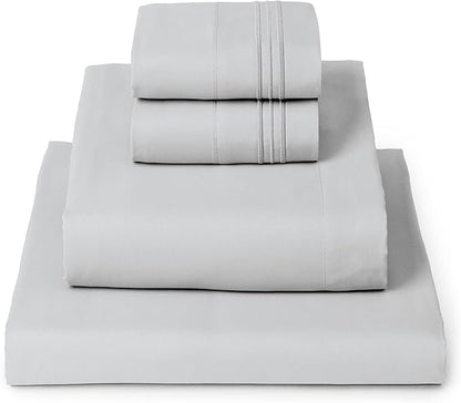 Mellanni Twin Sheet Set - 4-Piece Iconic Collection Bedding, (Including 2 Pillowcases), 16-Inch Deep Pocket, Easy Care, Extra Soft, Cooling Sheets, Brushed Microfiber - Light Gray