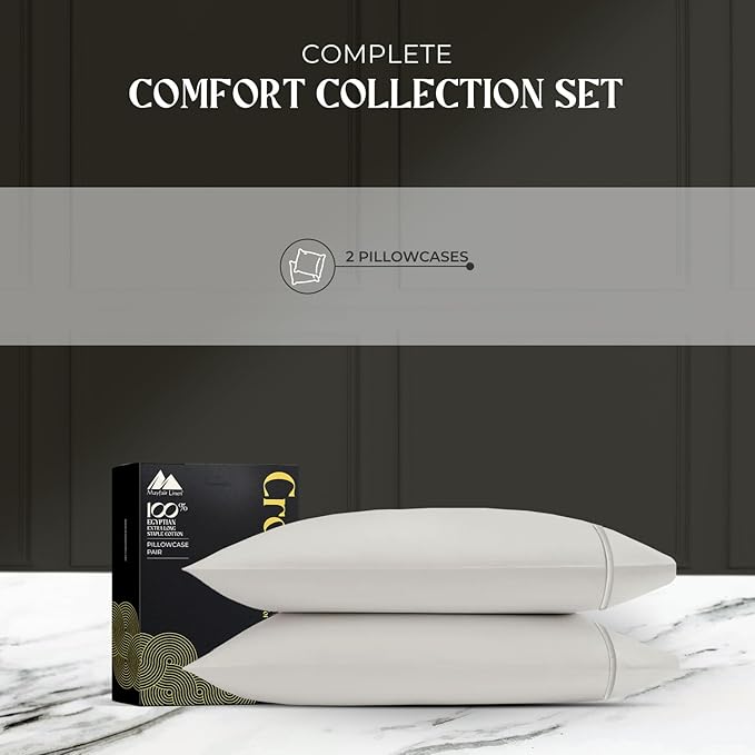 Mayfair Linen Standard Pillowcases Set of 2 - Luxury 2000 Series 100% Egyptian Cotton Standard/Queen Size Pillow Cases, Soft, Envelope Closure Hotel Quality Pillowcase (21 x 32, Light Grey)