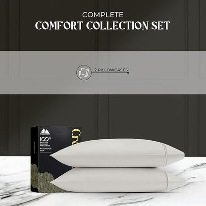 Mayfair Linen Standard Pillowcases Set of 2 - Luxury 2000 Series 100% Egyptian Cotton Standard/Queen Size Pillow Cases, Soft, Envelope Closure Hotel Quality Pillowcase (21 x 32, Light Grey)