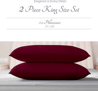 Carressa Linen 100% Egyptian Cotton King Size Pillow Cases Set of 2 - Luxury 600 Thread Count King Pillowcases (Burgundy), Silky Soft, Cooling, Breathable Sateen Weave Hotel Quality Bed Pillow Cover