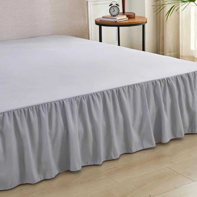 Bed Skirt Queen Size Ruffled Bed Skirt with Split Corners, Queen Bed Skirts 18 Inch Drop with Platform, 18'' Queen, Silver Gray ﻿
