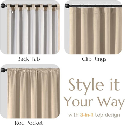 Lazzzy Cream Velvet Blackout Curtains 90 Inches Long Thermal Insulated Room Darkening Curtain Drapes Luxury Back Tab Window Treatments for Bedroom Living Room 2 Panels, 52 x 90 Inch, Latte
