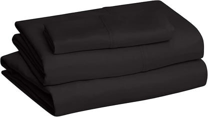 Amazon Basics Lightweight Super Soft Easy Care Microfiber 3 Piece Bedsheet Set with 14-Inch Deep Pockets, Twin XL, Black, Solid