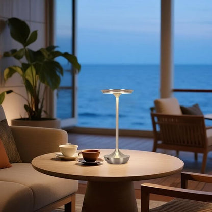 2 Pack LED Rechargeable Cordless Table Lamps,Portable Outdoor 6000 mAh Battery Operated Table Light Touch Control 3 Color Dimmable Waterproof for Patio/Cofee/Restaurant/Camping/Dining/ Bedroom-Silver