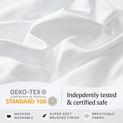LuxClub 4 PC Full Sheet Set, Deep Pockets Wrinkle Free Cooling Bed Sheets Hotel Bedding for Women, Men, Kids & Teens, Includes 1 Fitted Sheet, 1 Flat Sheet and 2 Pillowcases-Soft White