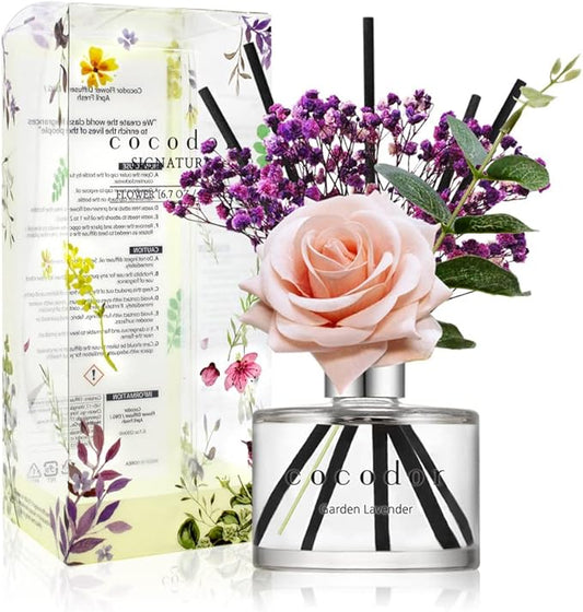 COCODOR Rose Reed Diffuser Set / 6.7oz / Garden Lavender/Scent Diffuser with Sticks Home Fragrance Reed Diffuser for Bathroom Shelf Decor for Women