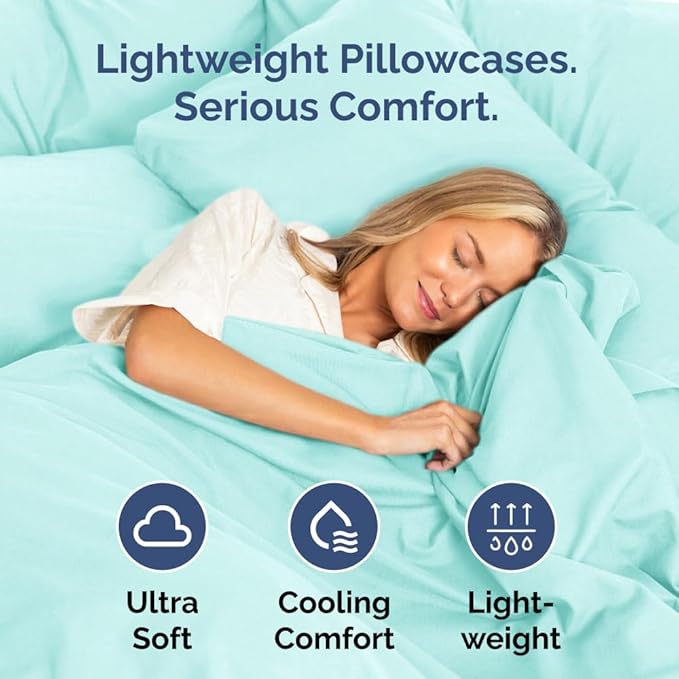 Queen Pillow Cases Set of 2 - Ultra Soft Hotel Quality Pillowcase Covers - Comfy, Cozy & Wrinkle Free - Shrinkage, Stain & Fade Resistant - Machine Washable Pillow Protectors - 2 Piece Set - Spa Blue