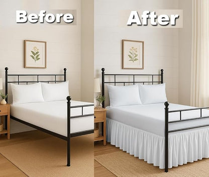 Ruffled Bed Skirt Split Corners with Platform, Tailored Fit Hotel Quality Wrinkle Free Ultra-Soft Microfiber Dust Ruffle, Upto 28 Inch Drop, King, White