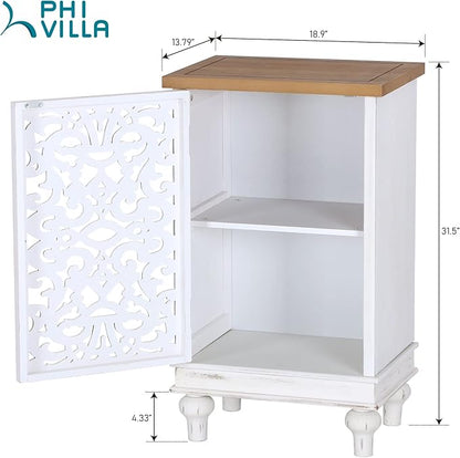 PHI VILLA Small Accent Storage Cabinet with Single Door - Decorative Nightstand for Living Room Bedroom, End Side Table Cabinet White