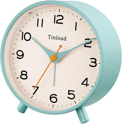 4.5" Antique Retro Analog Alarm Clock, Small Silent Bedside Desk Clock,Lighted on Demand, Battery Operated, Snooze, for Living Room, Bedroom, Bedside(Green)