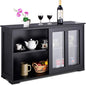 Costzon Sideboard Buffet Cabinet, Wooden Kitchen Storage Cabinet with Adjustable Shelf, Sliding Glass Doors, Accent Coffee Bar Cabinet Console Table for Living Room, Dining Room, Hallway (Black)