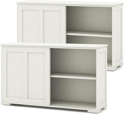 Costzon Sideboard Buffet Cabinet of 2, Wooden Kitchen Storage Cabinet with Adjustable Shelf, Sliding Barn Door, Accent Coffee Bar Cabinet Console Table for Living Room, Dining Room, Hallway