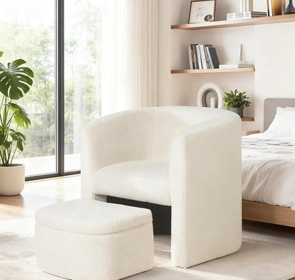Mid-Century Velvet Living Room Chair Set of 2 with Storage Ottoman, Space-Saving Accent Chairs for Bedroom/Reading Spaces/Office, Cream