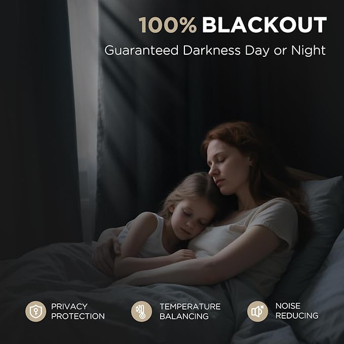 Joydeco Blackout Curtains for Bedroom - 100% Light Blocking 2 Panels Light Beige Drapes 37"W x 63"L, Thermal Insulated Room Darkening Curtains, Linen Textured for Living Room, Rod Pocket & Back Tabs