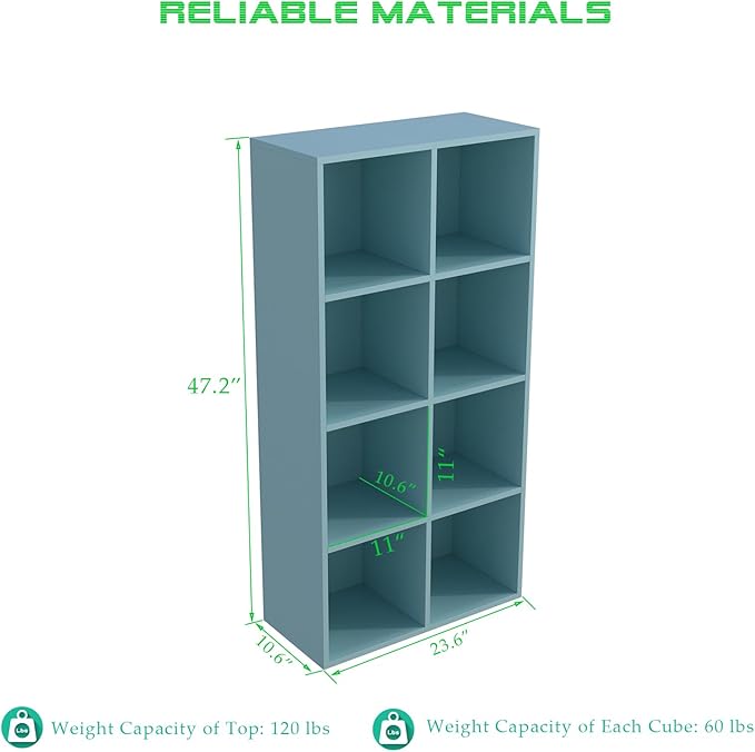 OSCHF 8-Cube Storage Shelf Bookcase - Wooden 4-Tier Floor Standing Open Bookshelf, Modern TV Stand up to 55 Inchs for Home and Office, Light Blue