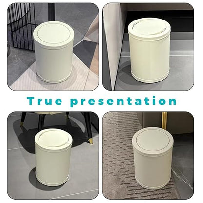 2.6 Gallon/10L Metal Trash Can with Swing Lid, Double Bucket,Round Waste Basket,Black,Modern,Elegant Garbage can,for Bathroom,Living Room,Kitchen,Office,Home,Bedroom(12L-White)