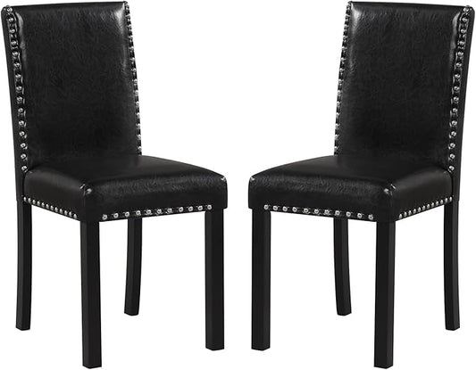 Giantex Black Dining Chairs Set of 2, Faux Leather Upholstered Parsons Kitchen Chair with Solid Rubber & Bent Wood Legs, Thick Padded Seat, Armless Side Chairs for Living Dining Room Restaurant