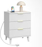 Fluted White Nightstand with USB Charging Station, 3-Drawer Dresser Wood Modern Night Stand Bedside Table with Quiet Drawers & Large Storage End Table for Bedroom