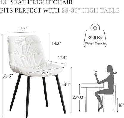Kidol & Shellder Dining Chairs Set of 2, Modern Upholstered Faux Leather Kitchen Side Chairs with Comfortable Back - Mid-Century Armless Chair for Dining Living Room Bedrooms, with Metal Legs (White)