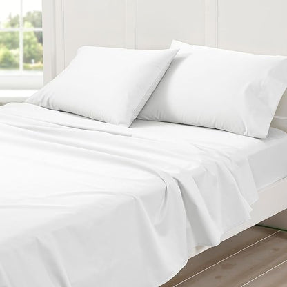 Cuddledown Dreamstead 100% Cotton Bed Sheets Set | 300 Thread Count | Luxurious Sateen Weave | Pure Combed Cotton | Soft | Wrinkle Resistant | 5 Piece Set | White | Split King